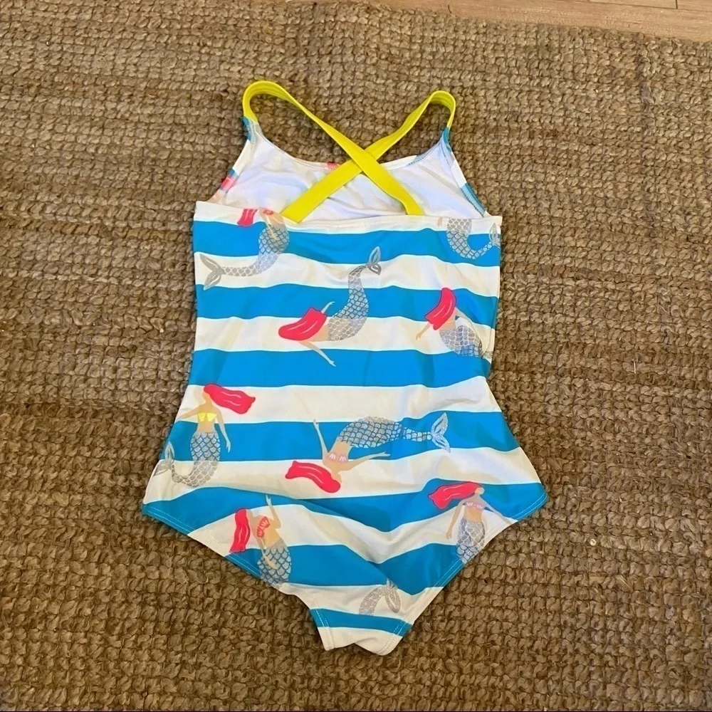 Mini Boden Mermaid striped Swimsuit girls 9-10Y cross-back